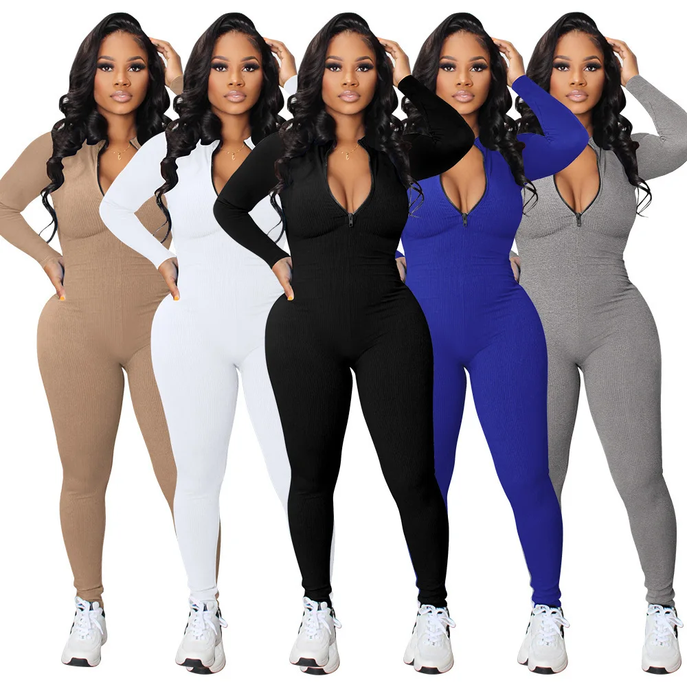 Yoga Fitness Kleidung - M3112 Women's Jumpsuits Bodysuit Zipper Long