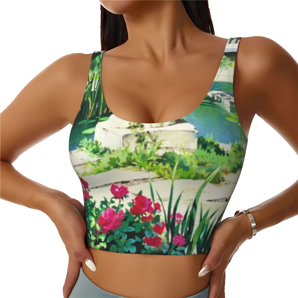 Yoga Fitness Group - Color Block Yoga Top Anime Flowers