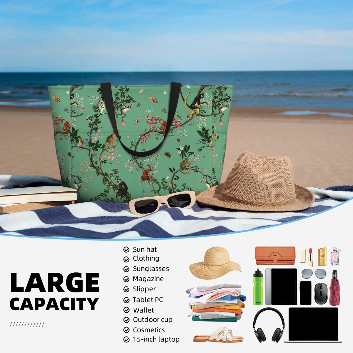 Monkey World Green Beach Tote  - Yoga Fitness World recensie en prijs