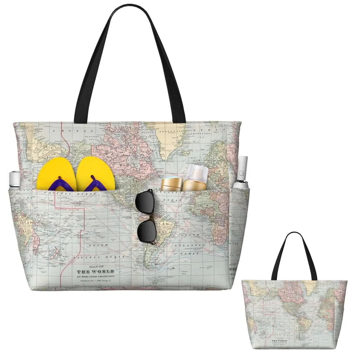 Vintage World Map 1901 Beach T - Yoga Fitness World recensie en prijs